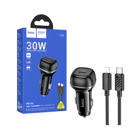 Hoco Car Charger Z58 Rank PD30W Type-C to Lightning 1m Black